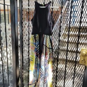 Material Girl Black Mesh Dress w/ Colorful Overlay